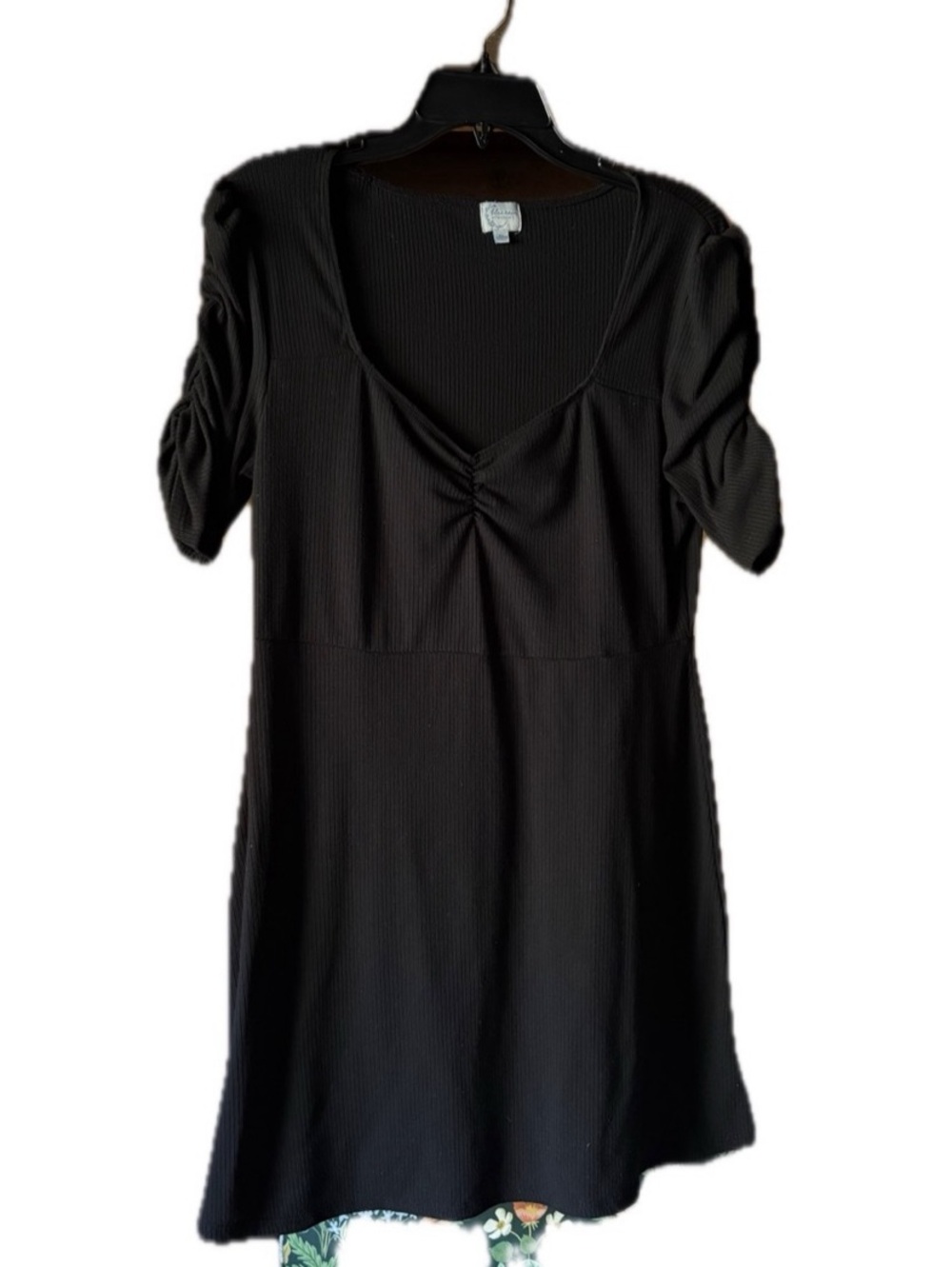Francesca's Black Ribbed Cinch Front Skater Dress Casual Date Night Whimsigoth